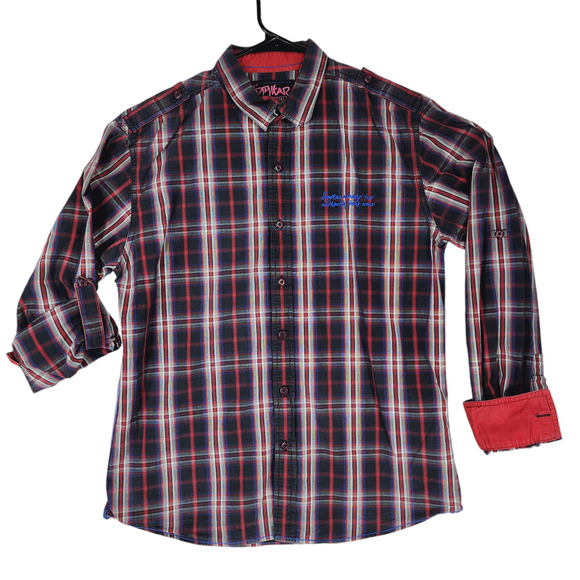 Spykar Button Up Shirt XL Mens Plaid Red Black White Roll Tab Sleeves Western - Picture 1 of 14
